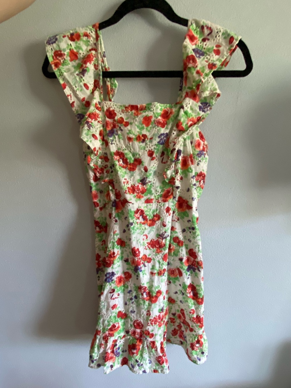 Francesca's Collections White Mini Dress with Red & Green Floral Print